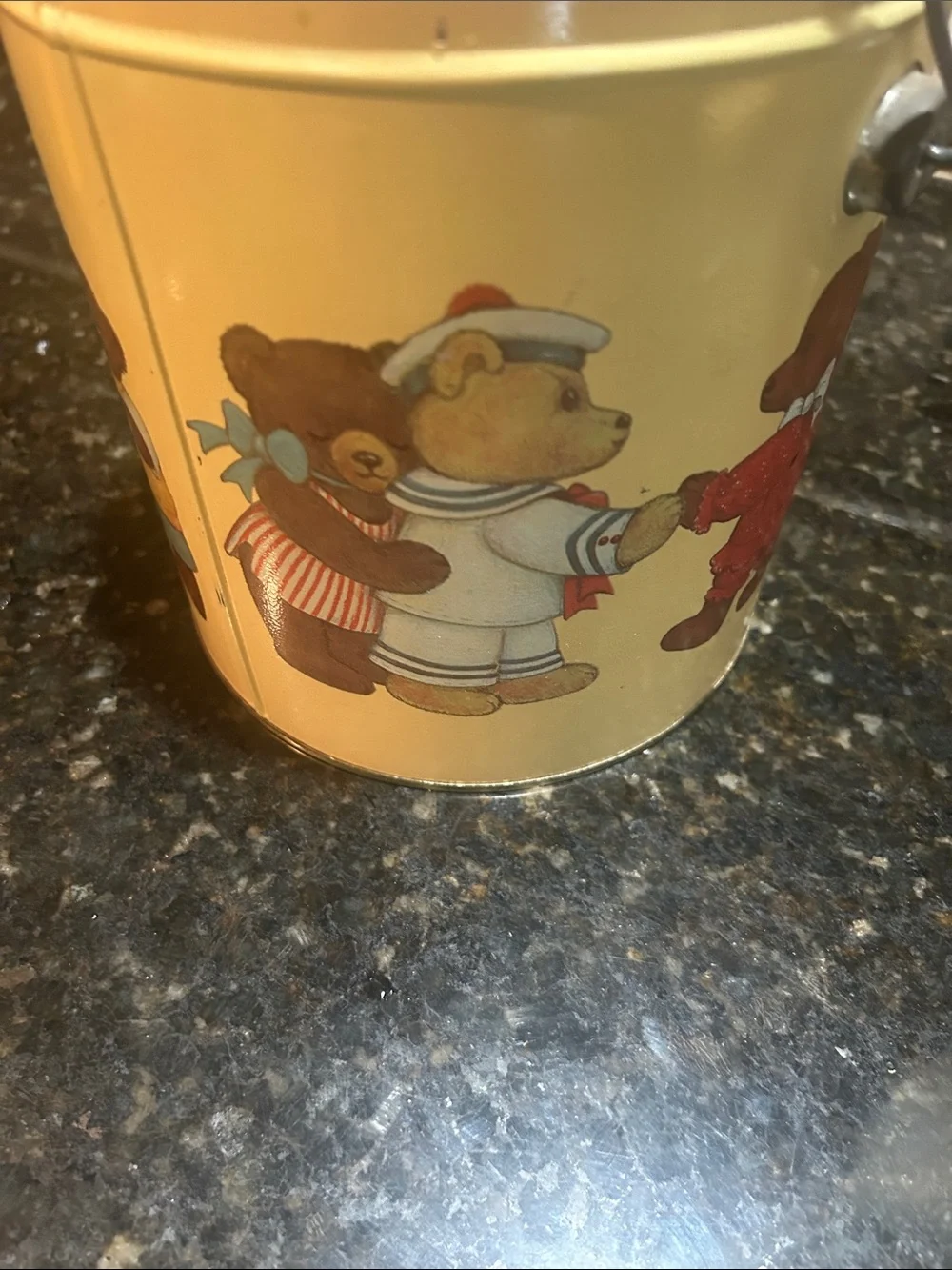 Vintage Yellow Teddy Bears Decorative Tin Bucket